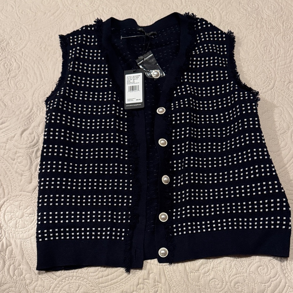 Adrianna Papell Navy and White Textured Sweater